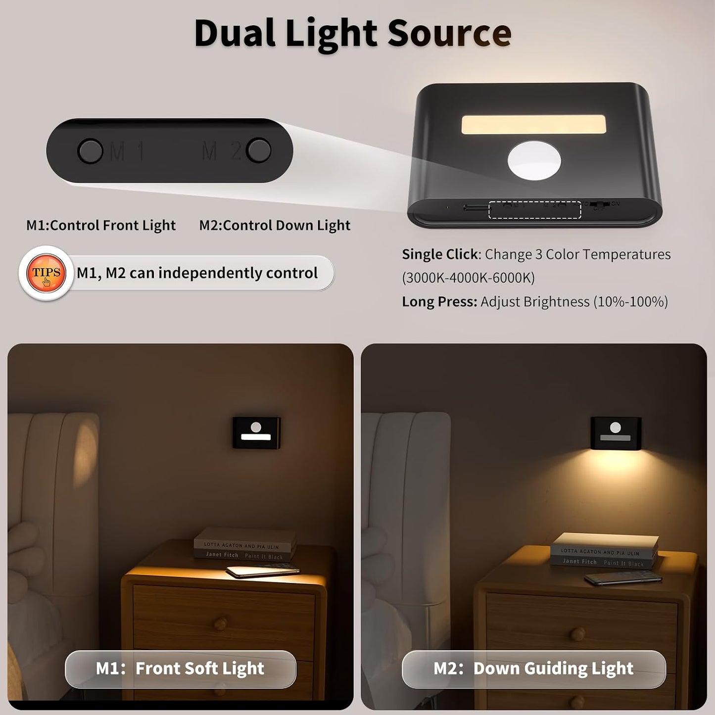 Luces escalera sensor movimiento inalámbrico negro