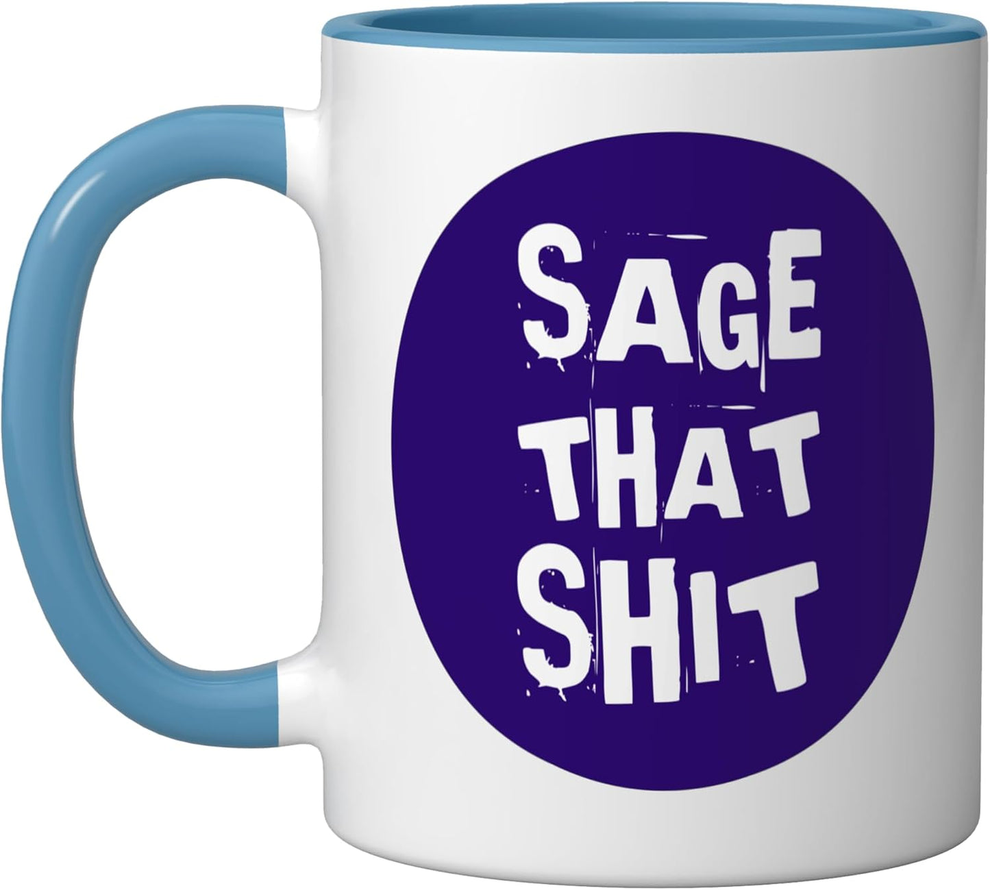 Taza cerámica wicca humorística azul/blanco