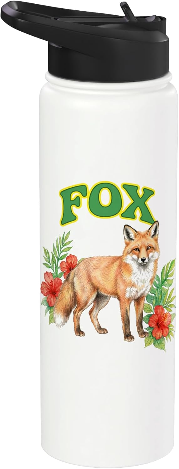 Botella de agua acero inoxidable estampado floral boho fox