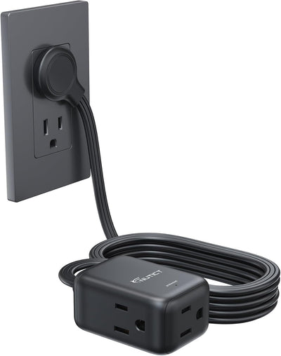 Cable extensión plano 10ft 3 tomas enchufe recto certificado ETL