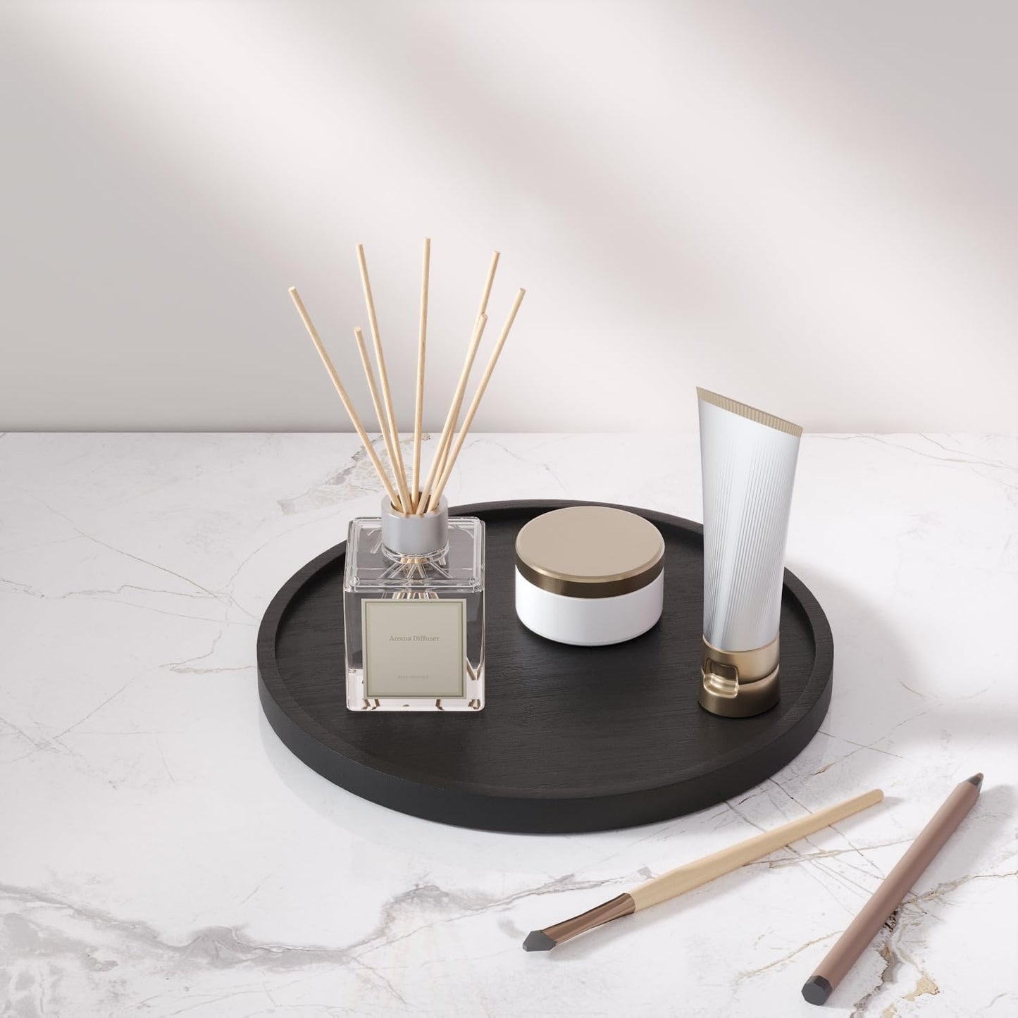 Bandeja bambú servir 8.7pulg decorativa hogar negro