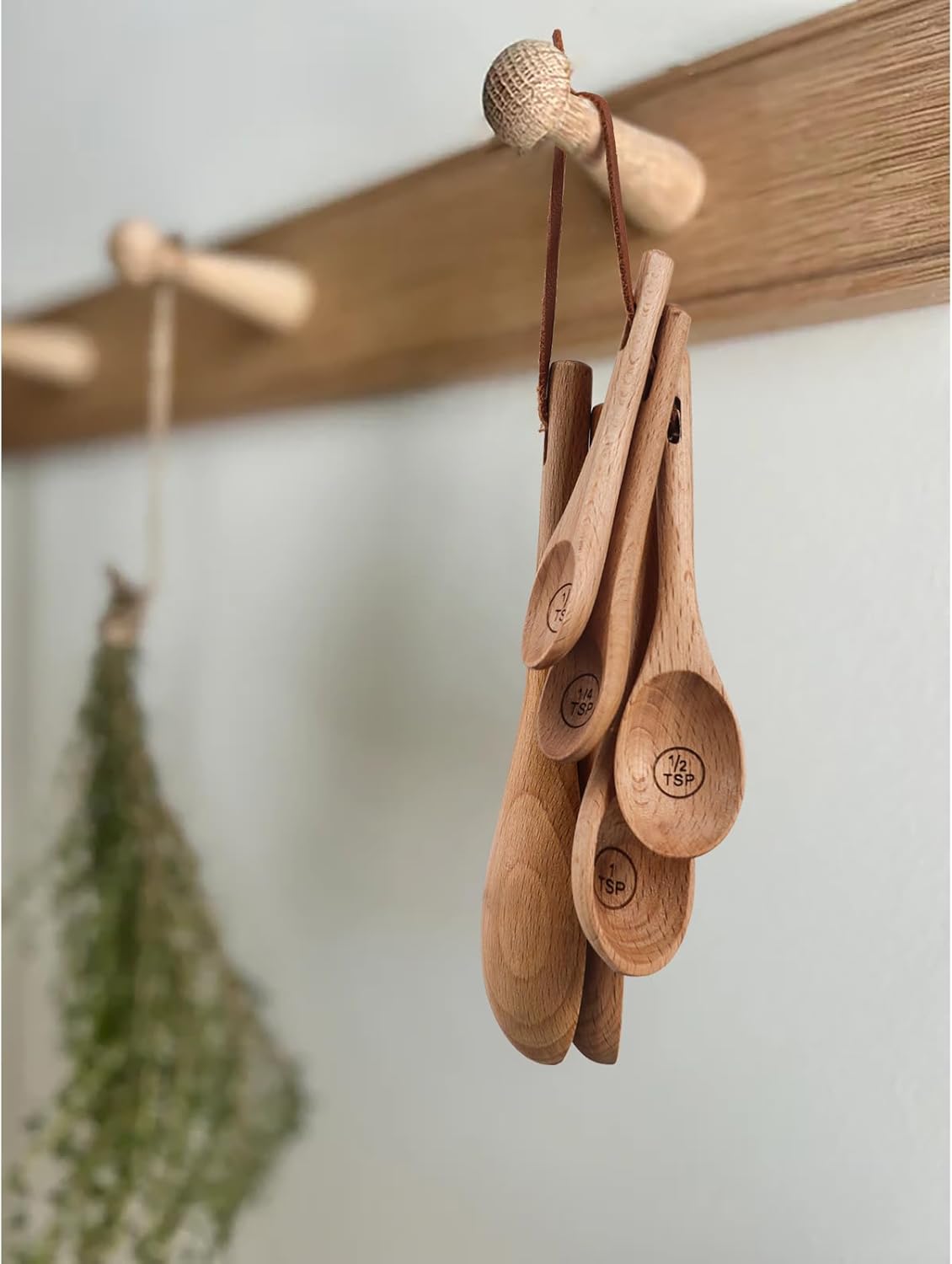Juego de 6 cucharas medidoras de madera de haya natural para cocinar