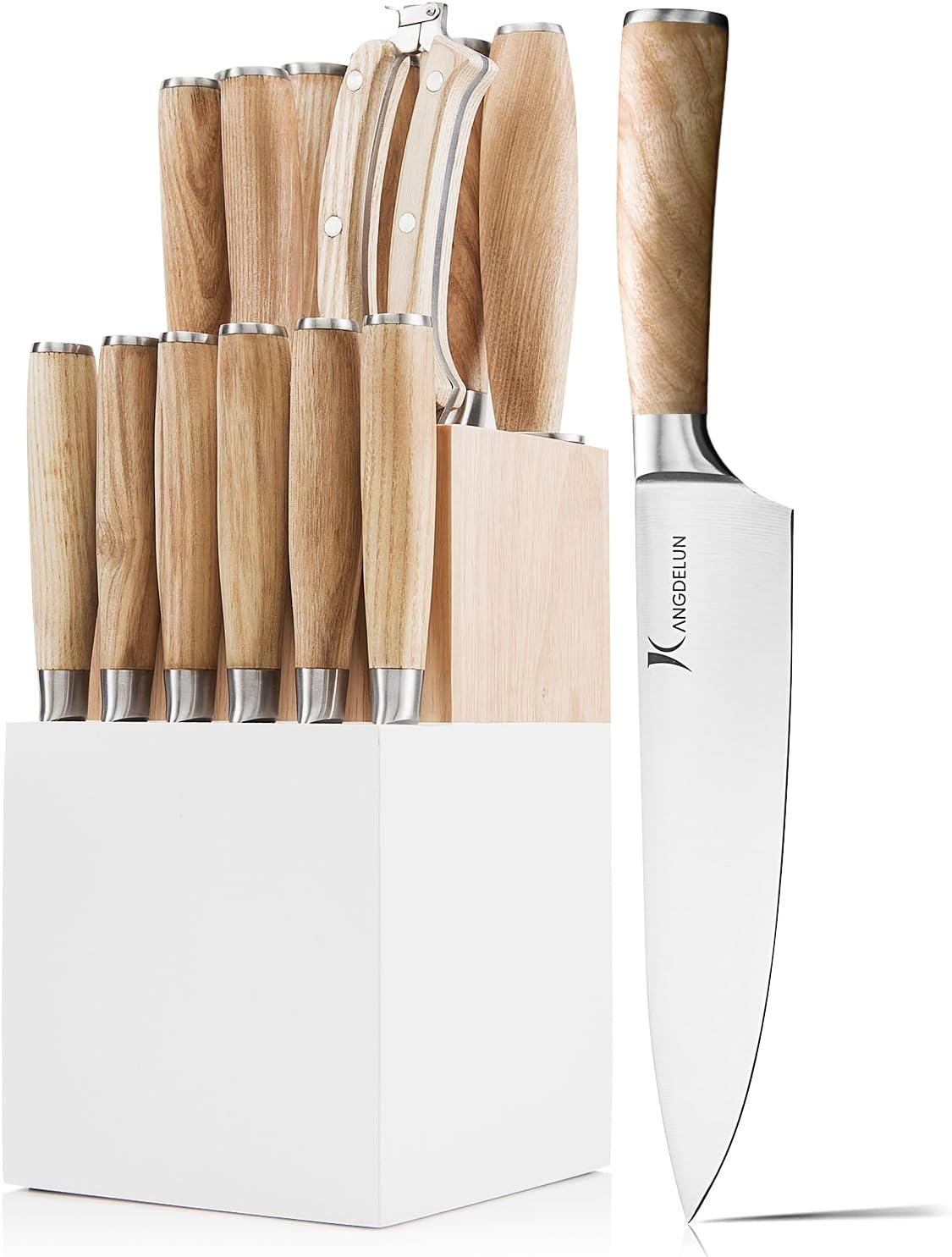 Set 15 cuchillos acero inox con afilador de 8" madera