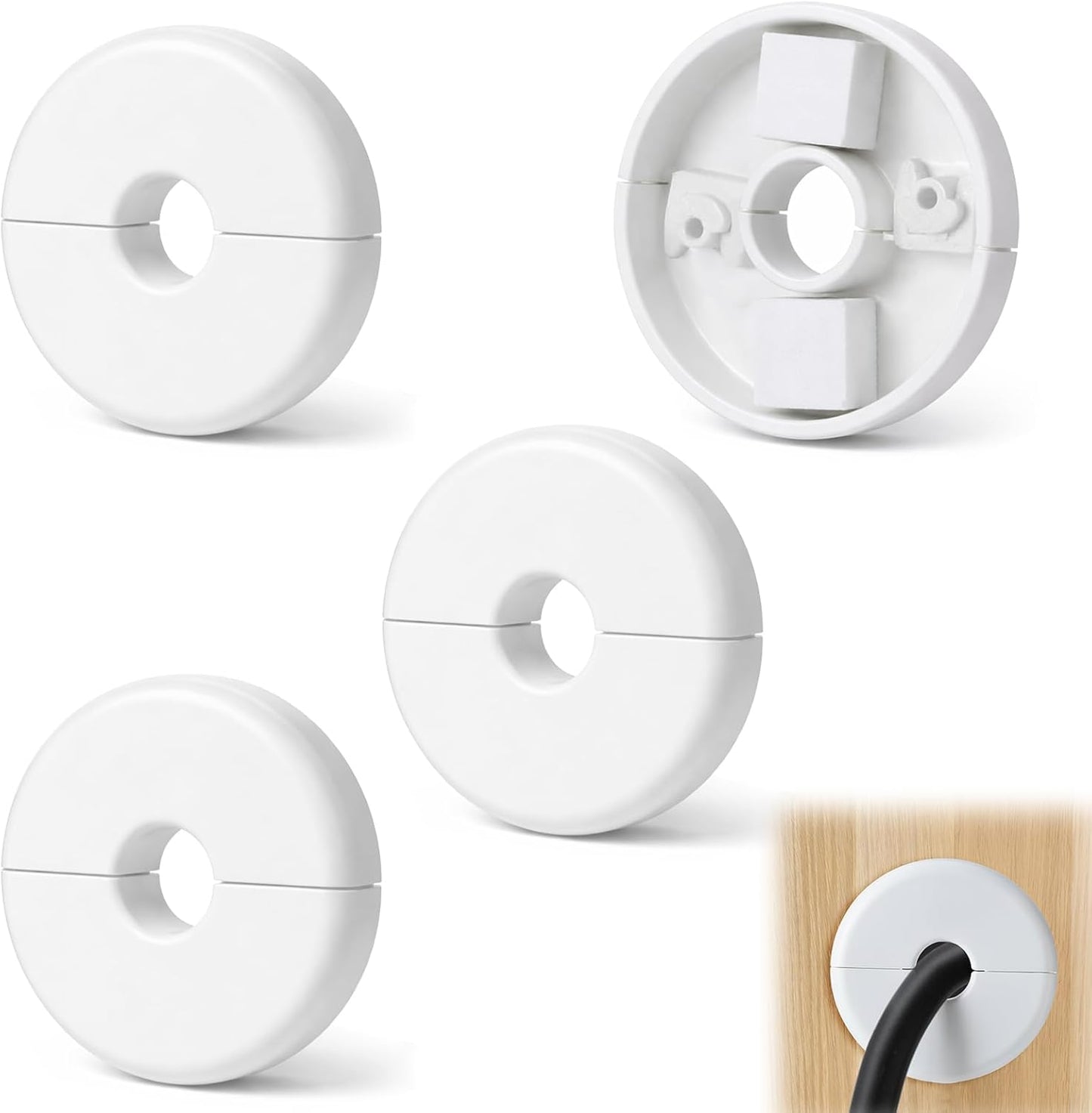 Grommets para cables pared 4 Pzas plástico blanco antiderrap