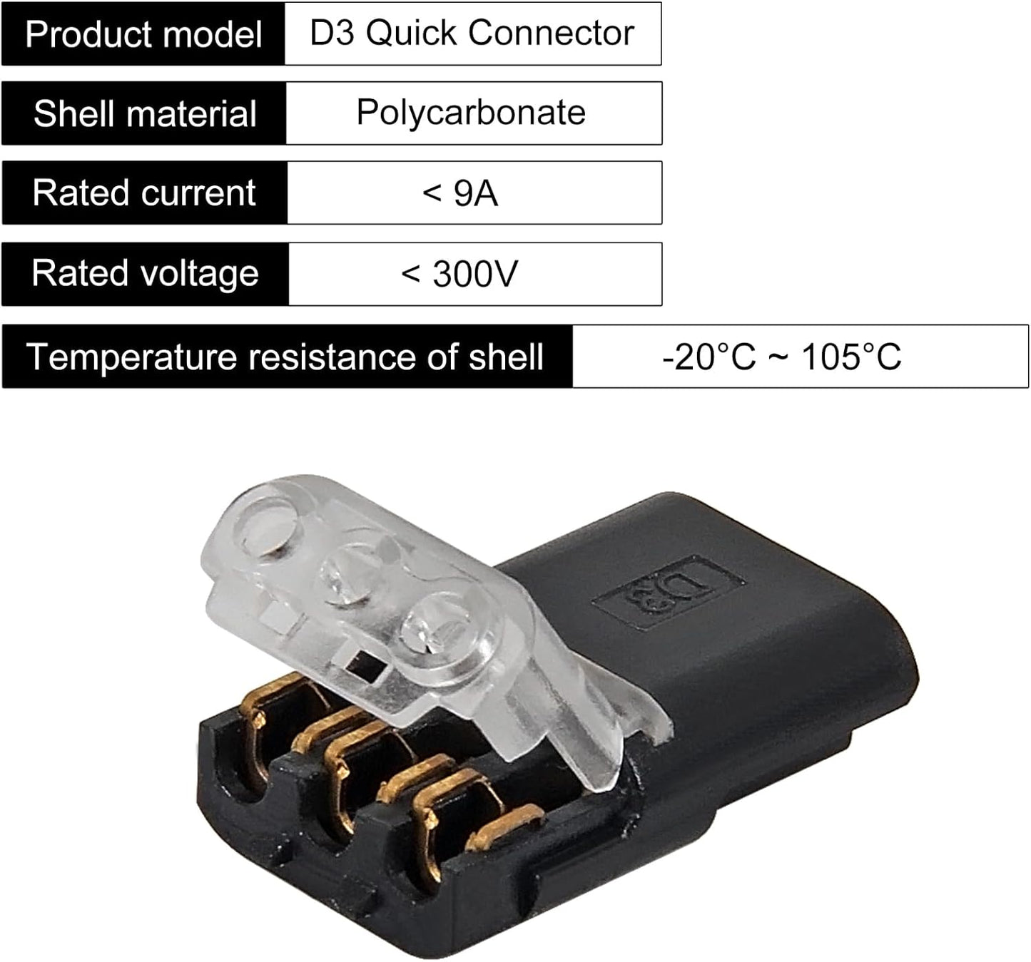 Conector cable 3pines automotriz led diy con bloqueo
