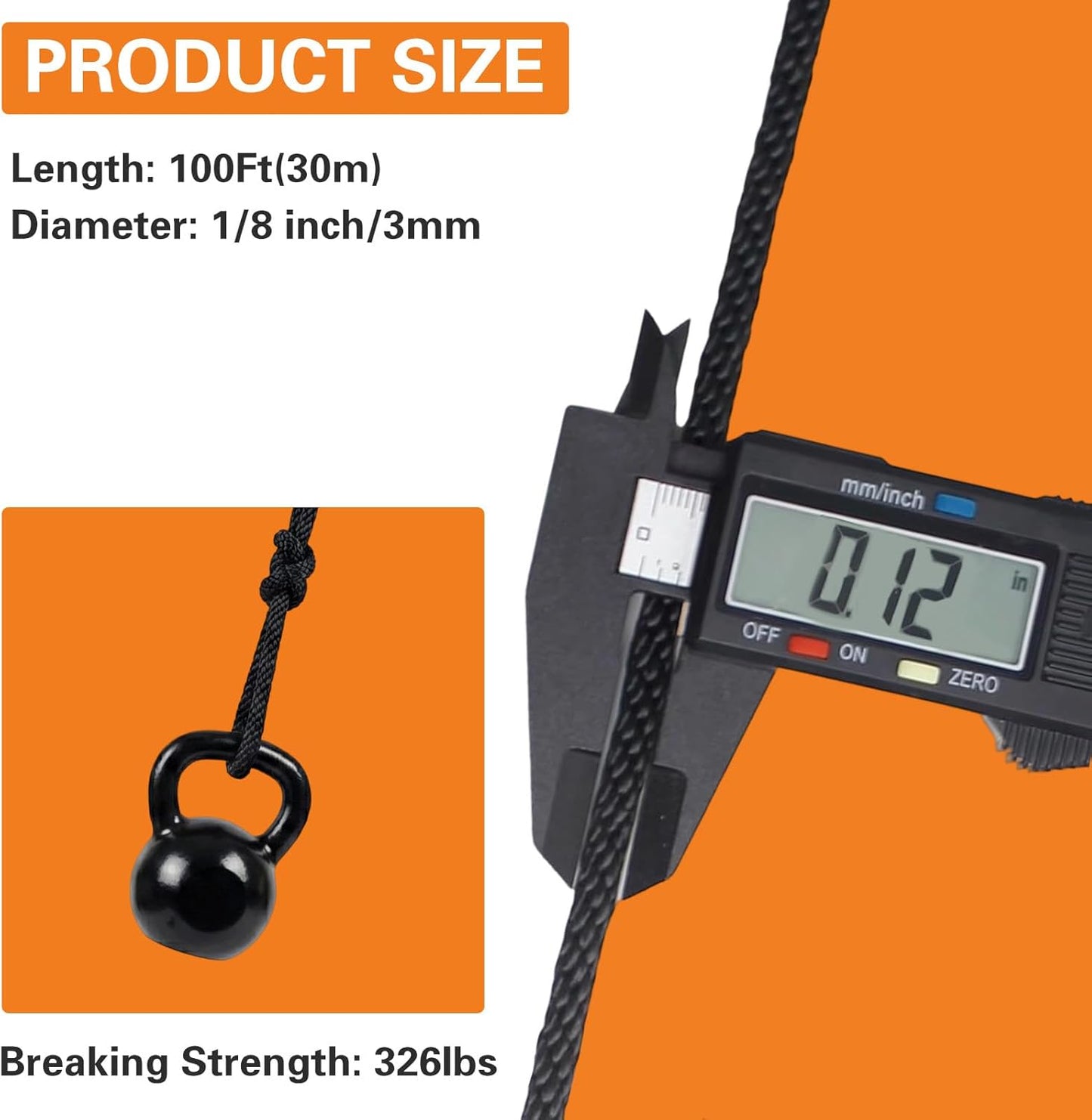Cuerda nailon 1/8pulg 100pies resistente UV y abrasión multiuso