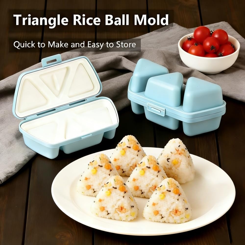 Molde Onigiri 6 en 1 azul triangular para hacer 6 bolas de arroz