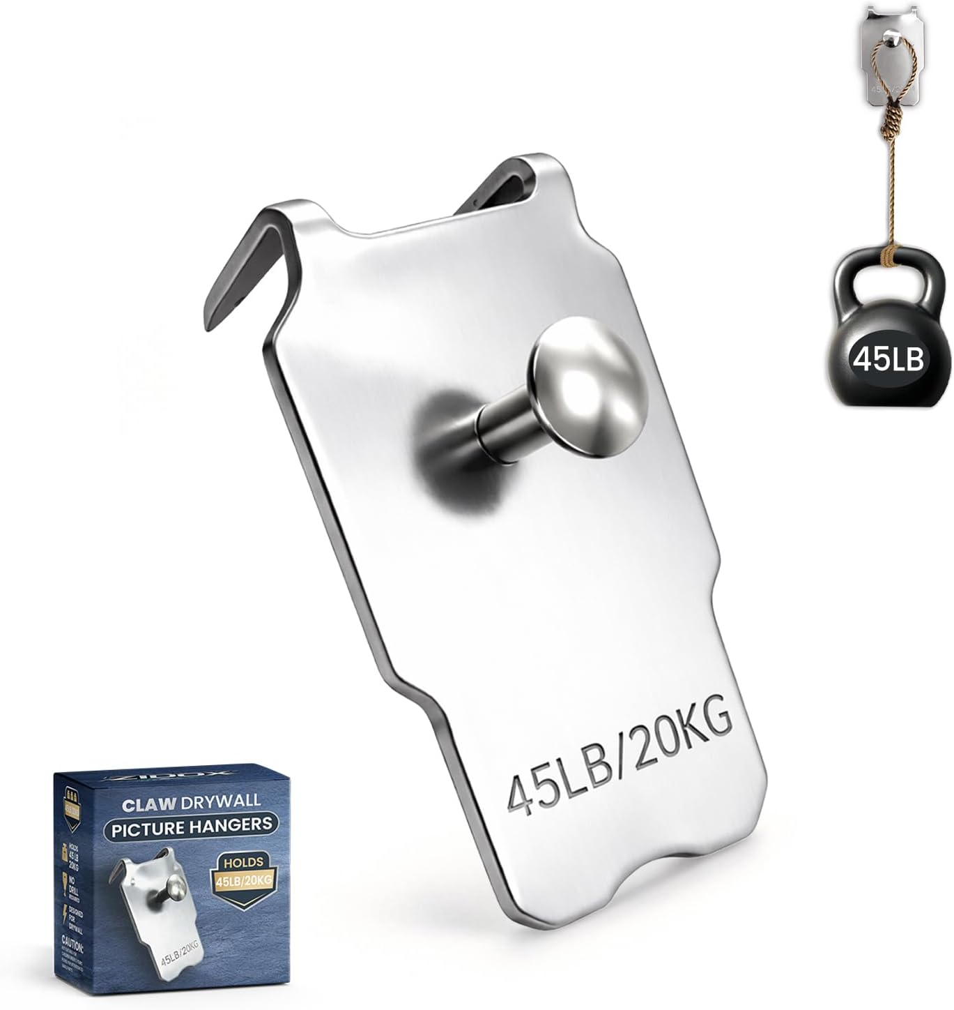 Kit 20 ganchos metal para pared sin clavos 45lb