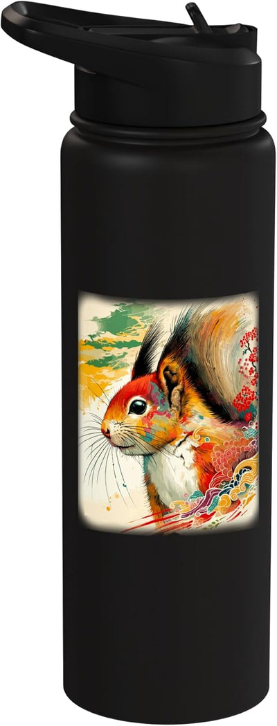 Bottella de agua aislada estilo japonés con ardilla de acero inoxidable