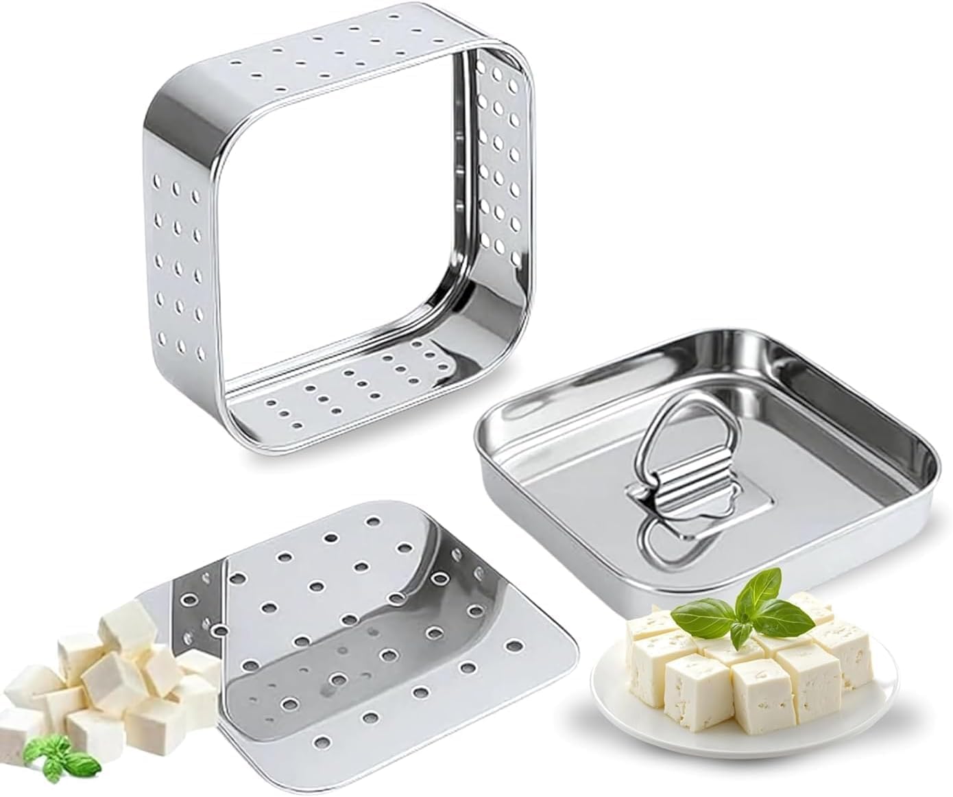 Prensa de molde paneer maker acero inoxidable con tapa cuadrada 8.5 fl oz