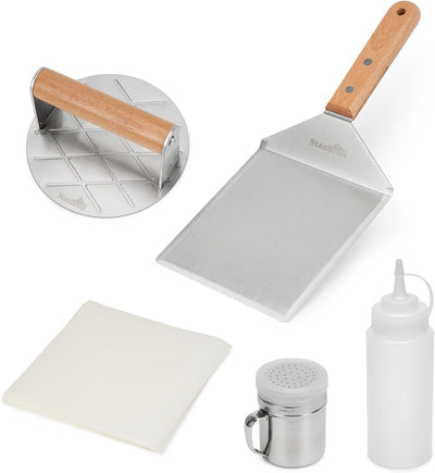 Kit 5 Pzas Prensa Hamburguesa Espátula Acero Inox Triturador