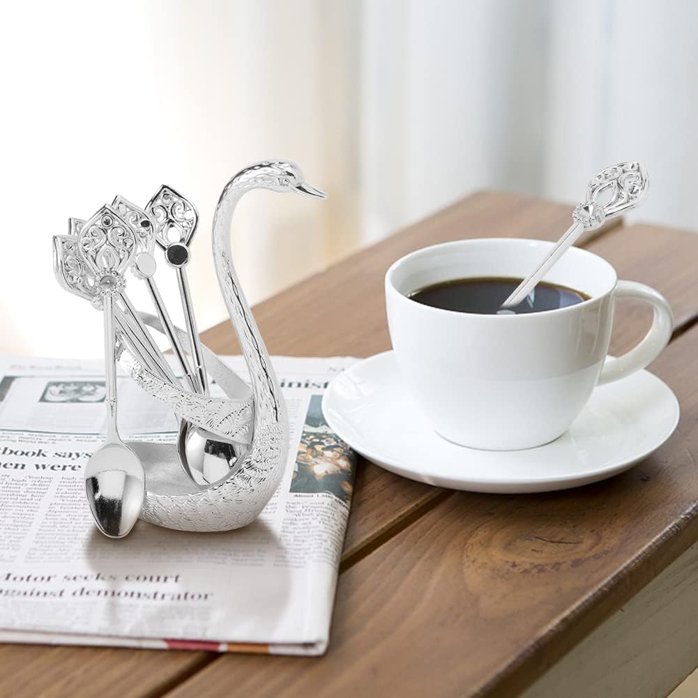 Juego de cucharas de café con soporte y tenedor plateado