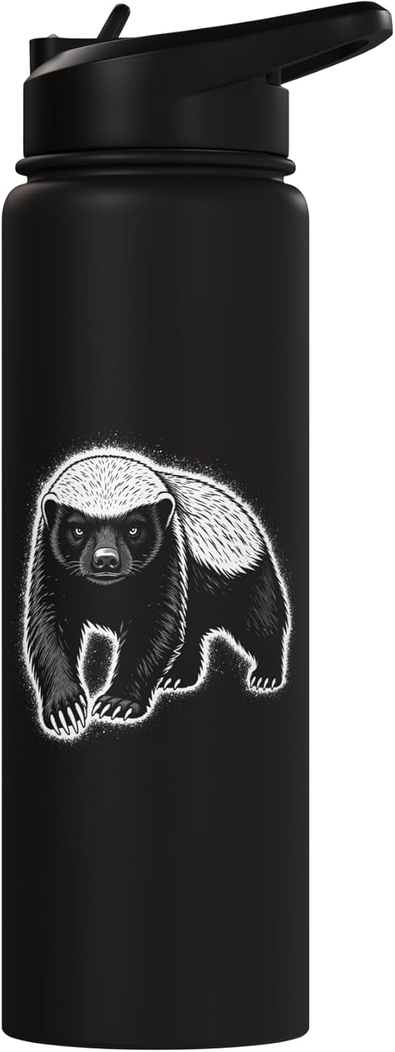 Botella de agua acero inoxidable aislada Honey Badger Fierce Wildlife