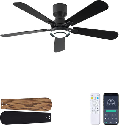 Ventilador techo 52pulg luz LED 6 vel rev motor silencioso