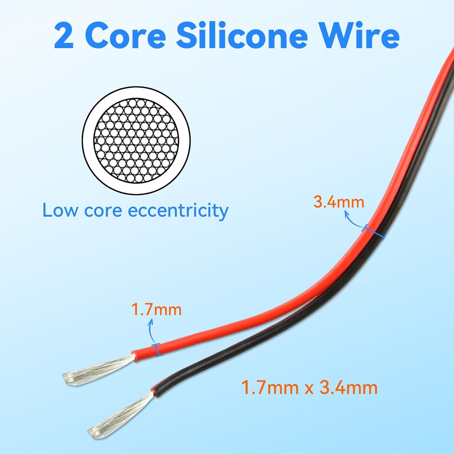 Cable eléctrico silicona 2 núcleos negro/rojo 65.6ft