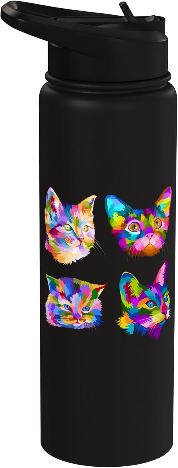 Bottella de agua acero inoxidable Pop Art Cats aislada