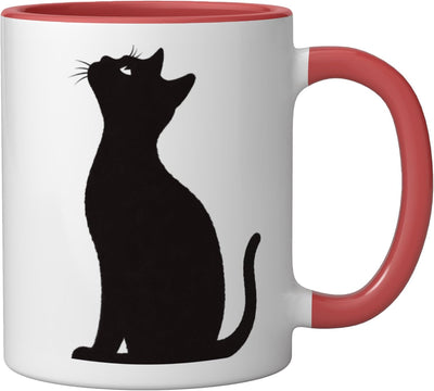 Taza de cerámica para mujer hombre niña niño con gato divertido negro rojo blanco