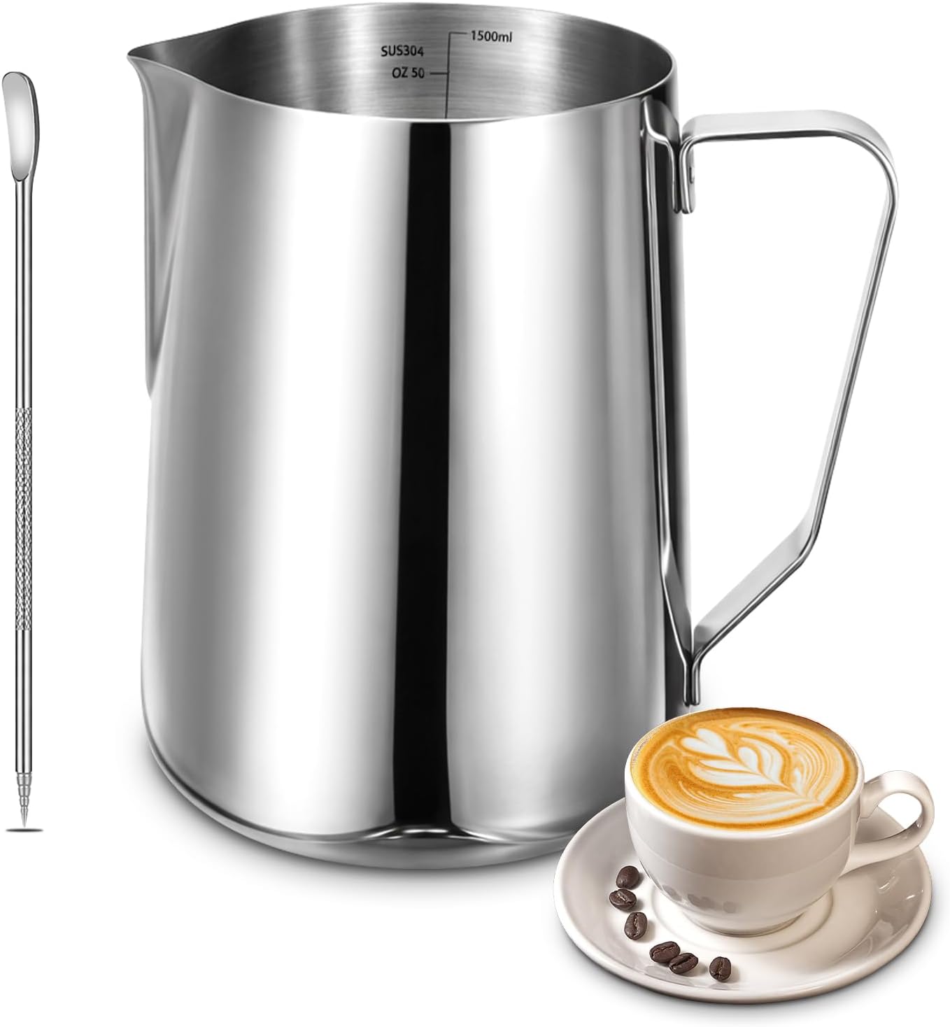 Jarra espuma leche acero inox 304 50oz para espresso capuchino