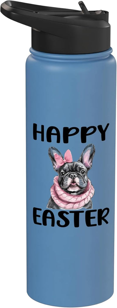 Bote de agua acero inoxidable aislado para French Bulldog Happy Easter hombres mujeres niños