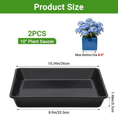 Platillo plástico 10pulg 2 Pack bandejas goteo negras resistentes