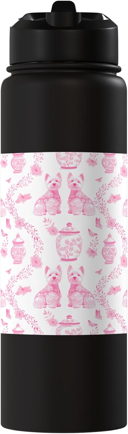 Botella de agua acero inoxidable Westie dog Preppy rosa y blanco