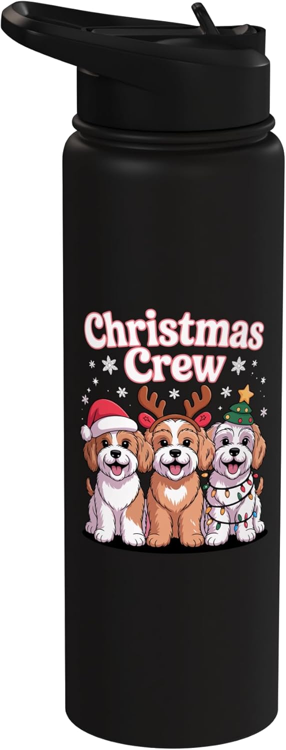 Botella de agua acero inoxidable aislada para perro Cockapoo navideño