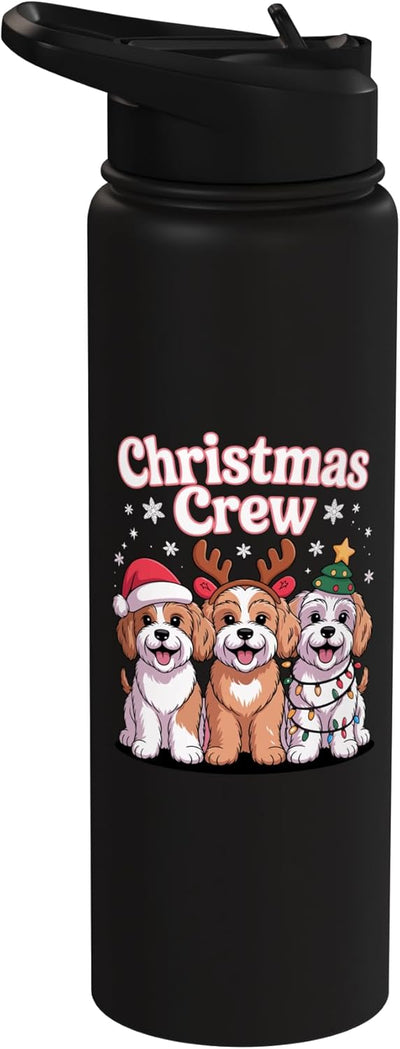 Botella de agua acero inoxidable aislada para perro Cockapoo navideño