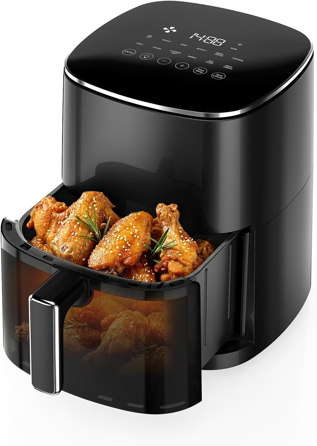 Freidora aire cuadrada 6qt 400°F con ventana y 12 modos