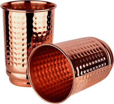 Juego de 2 vasos de cobre martillado puro con acabado pulido