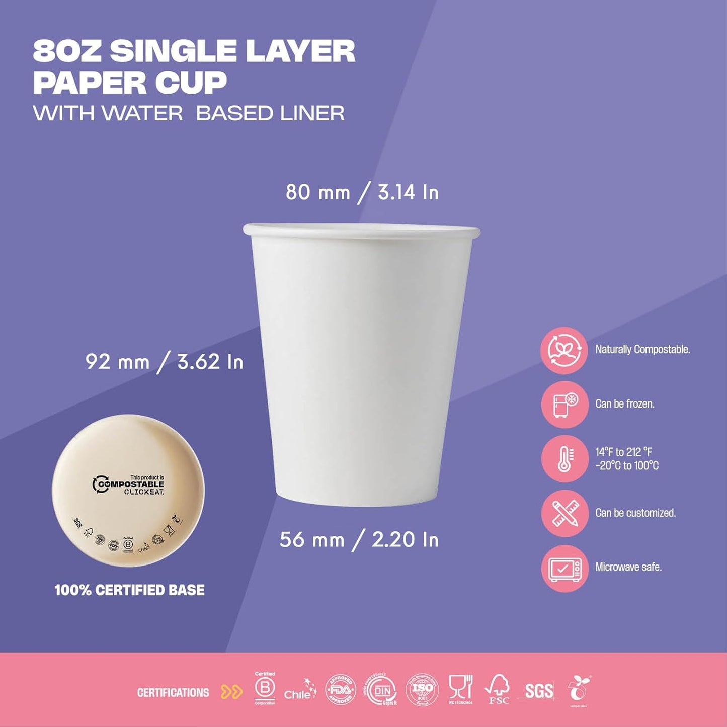 Taza papel 8oz blanca composta 1000uds