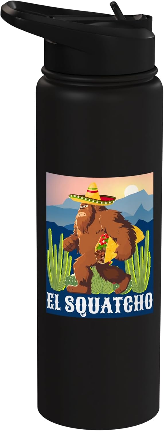 Botella de agua acero inoxidable aislada sombrero taco cinco de mayo