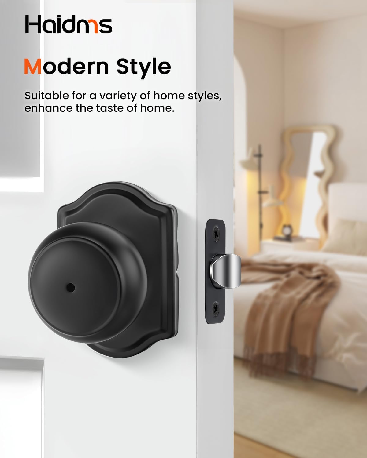 Pomo negro mate para puerta interior dormitorio set 1