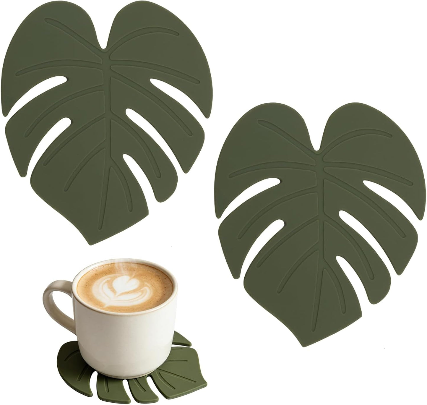 2 Pzas Posavasos Silicona Hojas Monstera 3D