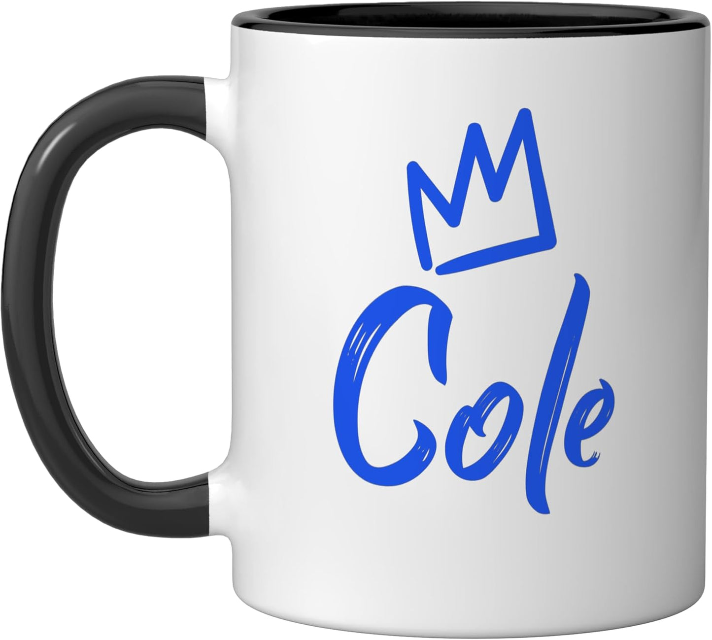 Taza cerámica para hombre Cole The King/Blue Crown & Name, negro/blanco