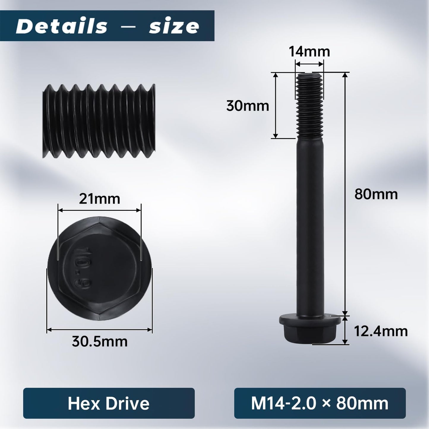 Perno brida M14-0.079 x 3.15pulg grado 10.9 negro