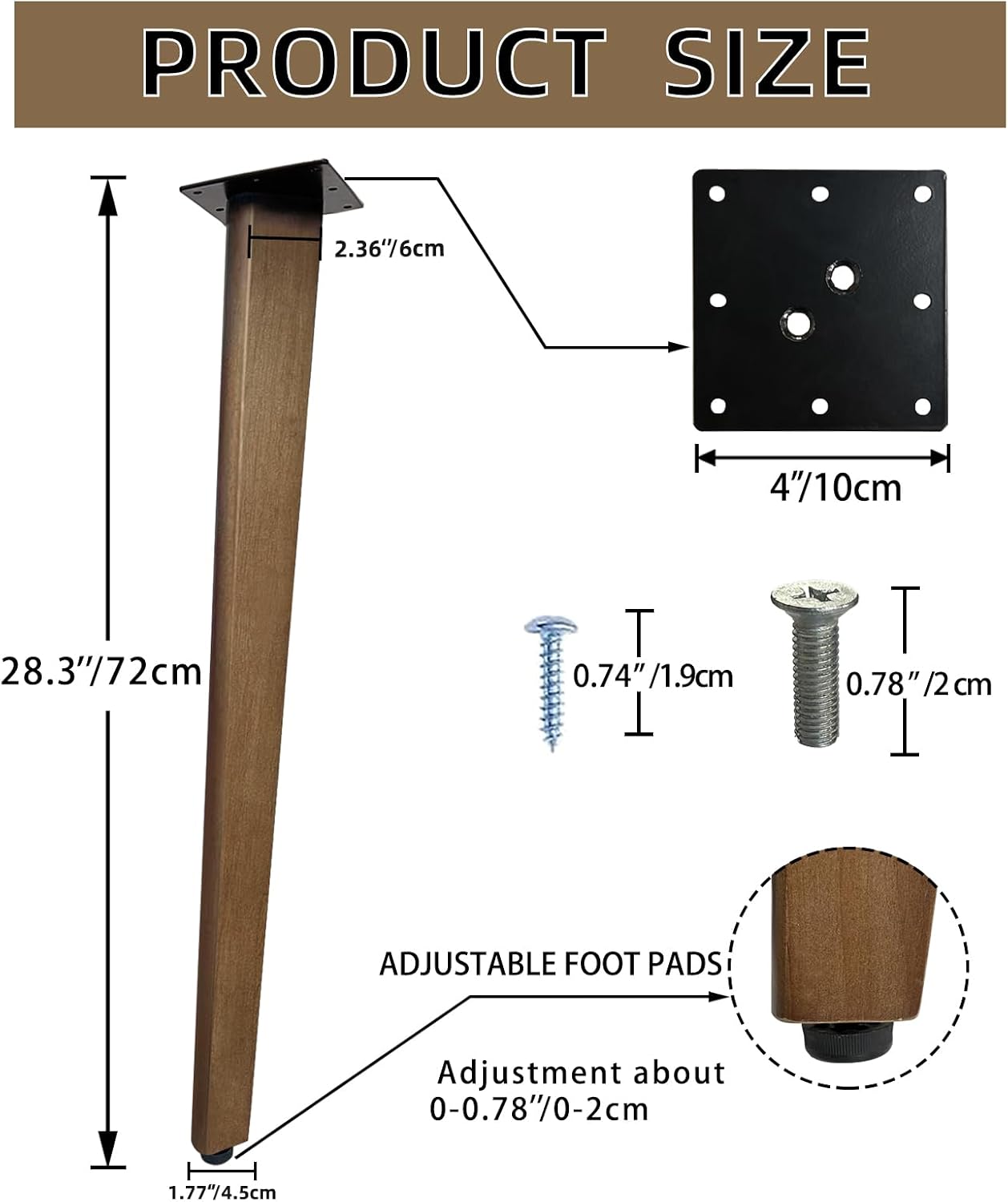 Patas mesa inclinadas madera 28pulg juego 4