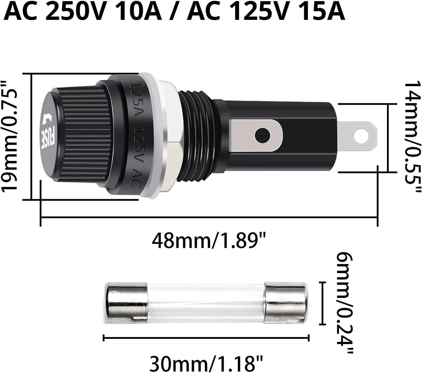 Portafusibles 0.2x1.18pulg 10A 250V