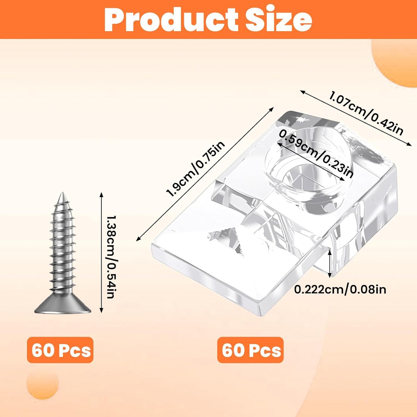 Set 60 Clips Soporte Espejo Plástico Transparente Pared
