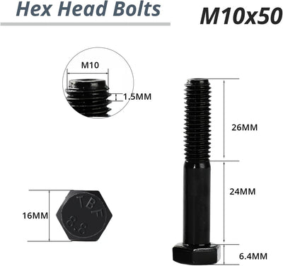 Pernos hexagonales negros métricos 1.969pulg acero grado 8.8