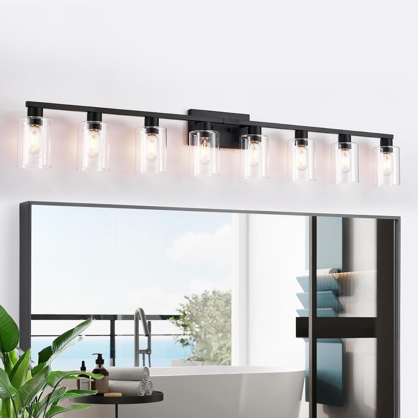 Lámpara tocador 8 luces 50pulg vidrio transparente resistente