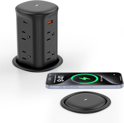 Toma corriente desplegable con cargador inalámbrico 15W 4 USB