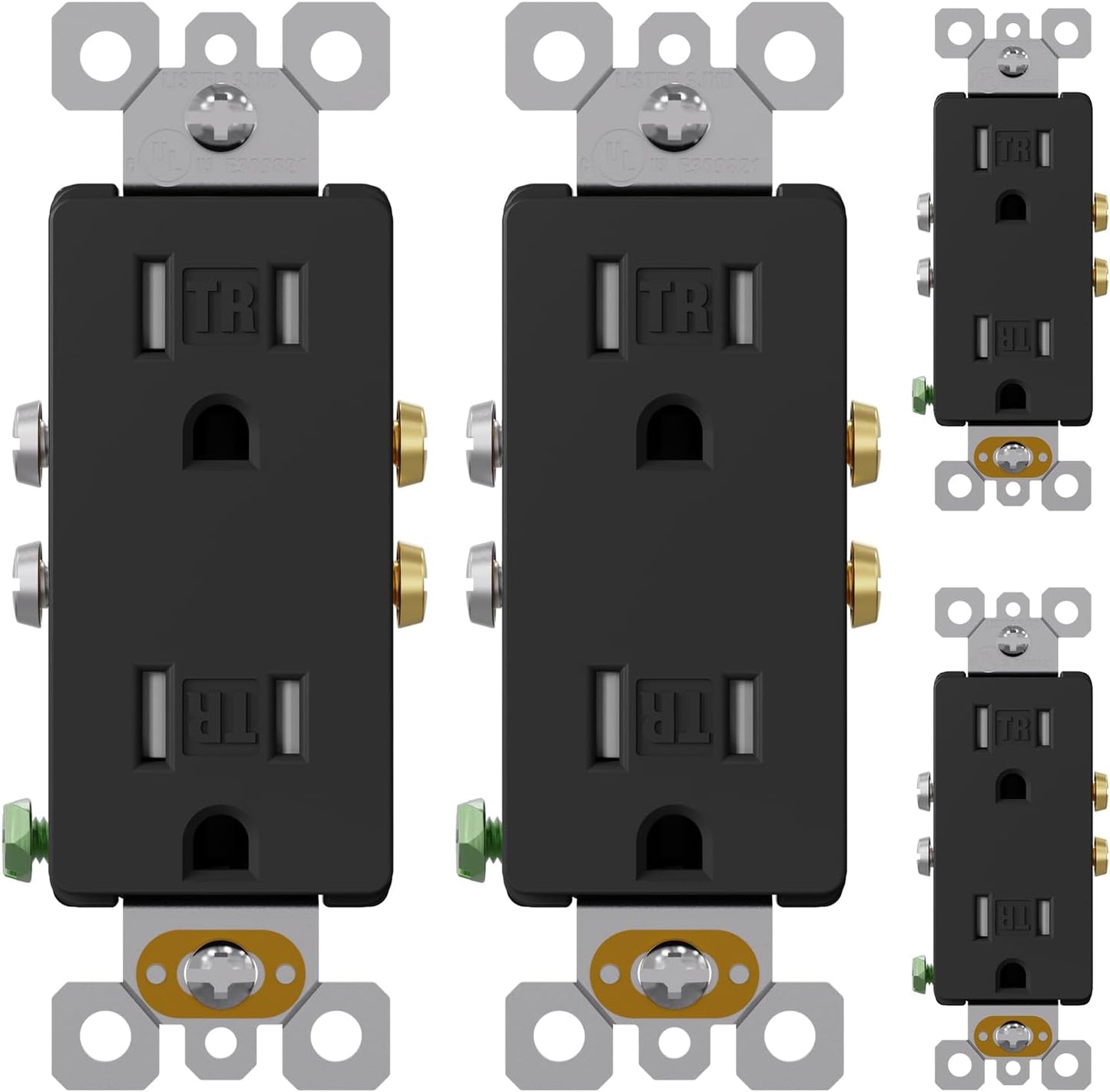 4 Tomas Corriente Pared Negro Mate 15A 125V NEMA 5-15R Cert UL