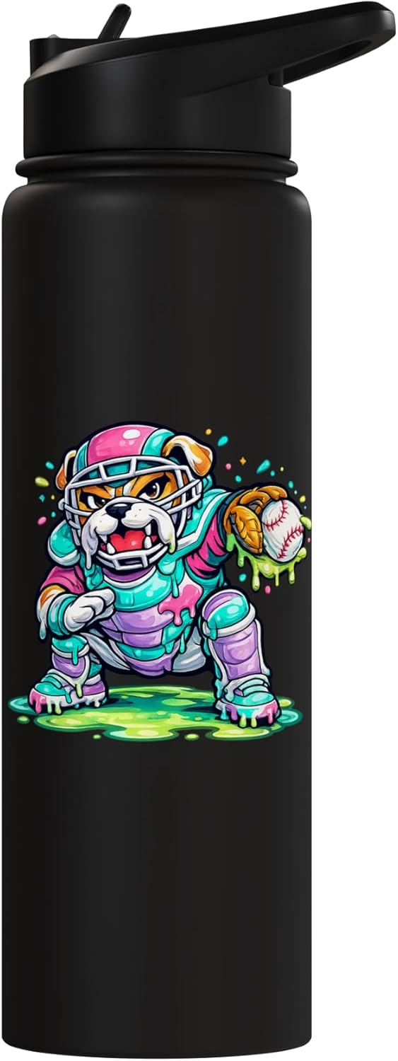 Botella de agua aislada de acero inoxidable con diseño de béisbol