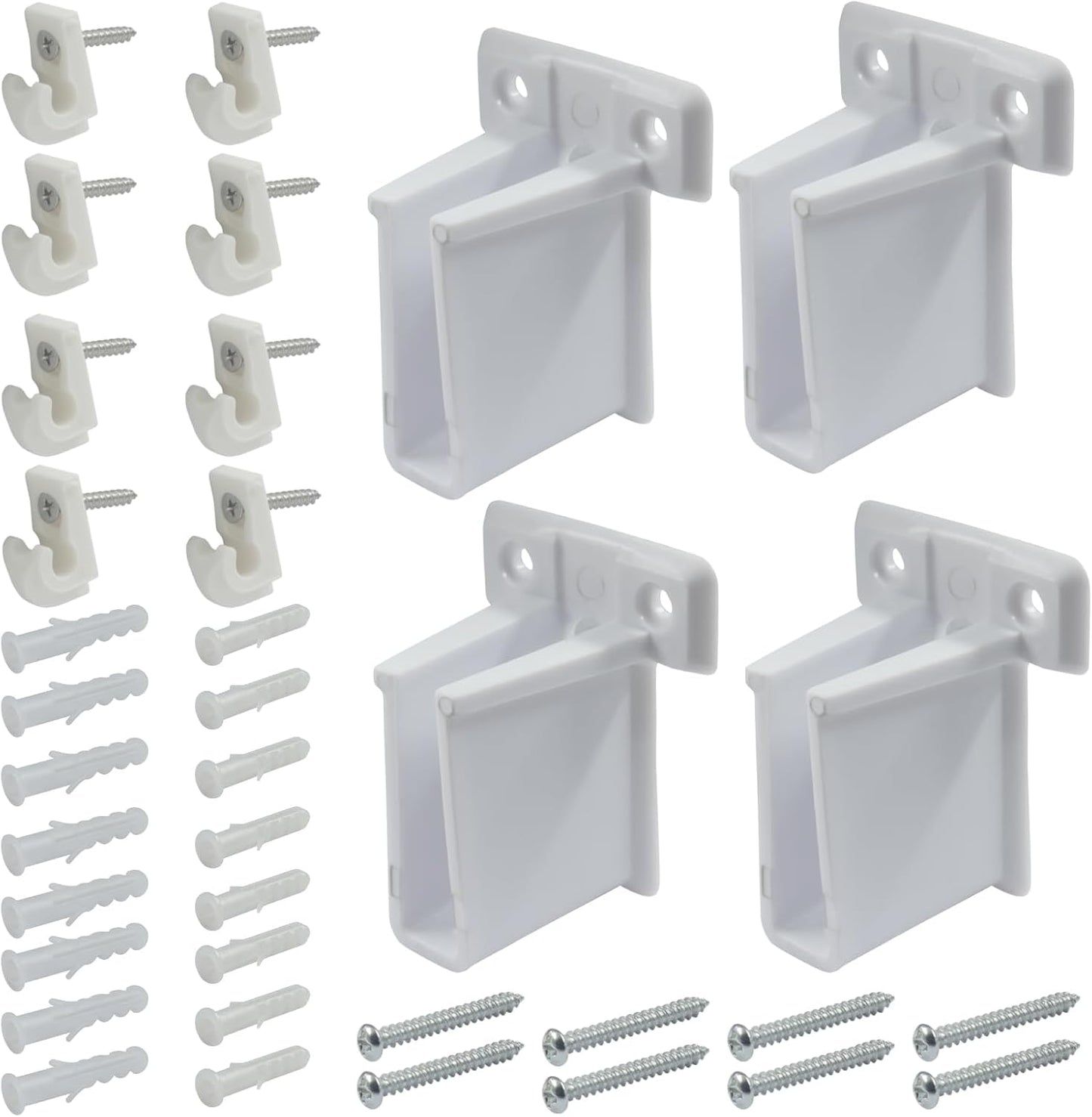 Pack 12 Soportes Estante Alambre Clips Pared Blancos con 4 Plástico