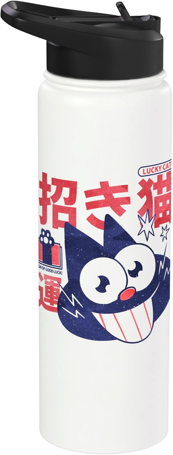 Botella agua acero inox aislada gato Maneki-Neko