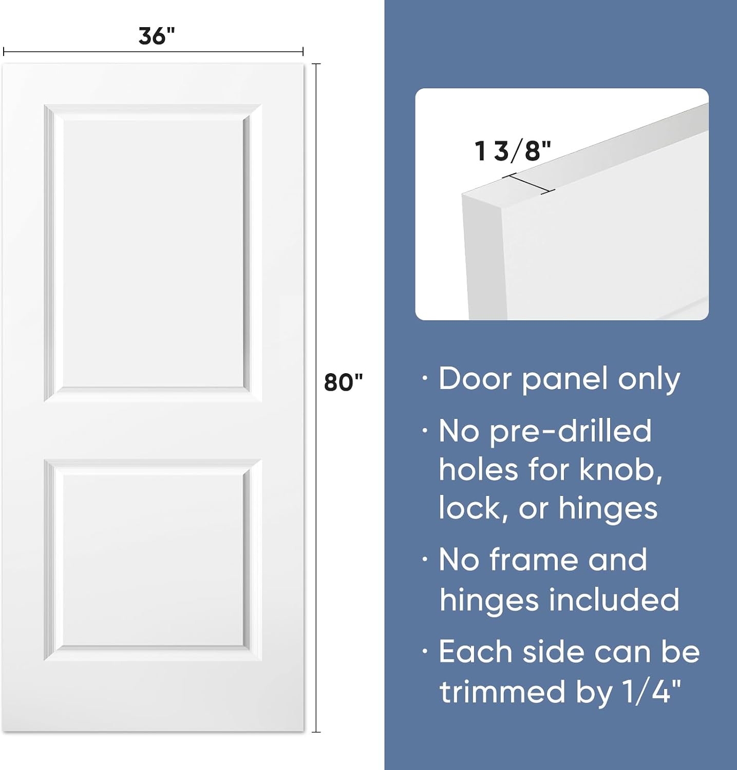 Losa puerta 36x80pulg imprimación blanca hueca duradera