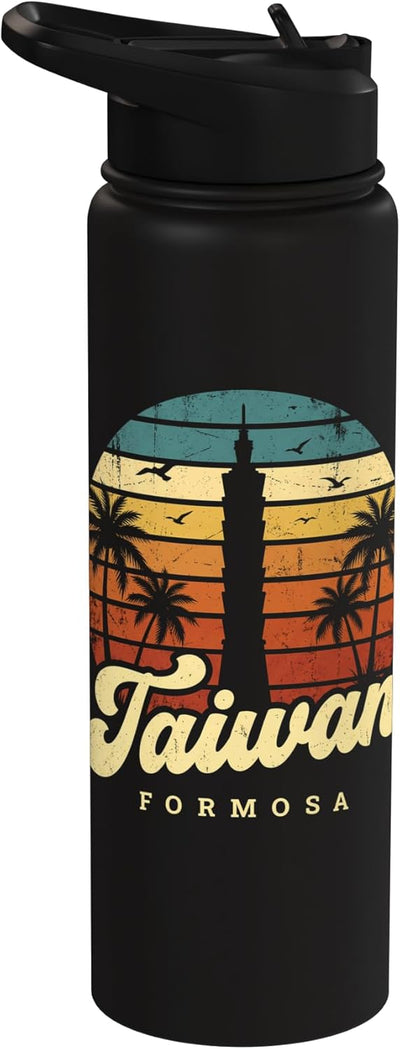 Botella agua acero inox aislada bandera Taiwán vintage