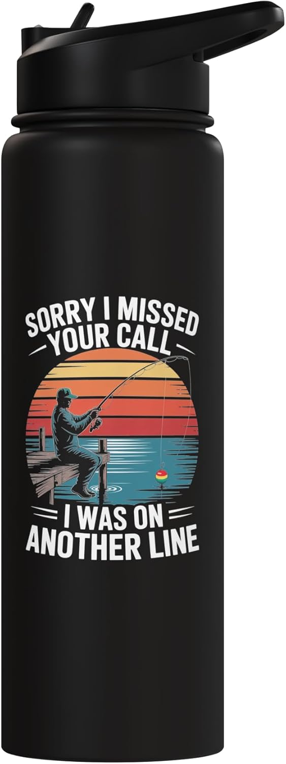 Botella de agua aislada de acero inoxidable con diseño de chiste de pesca