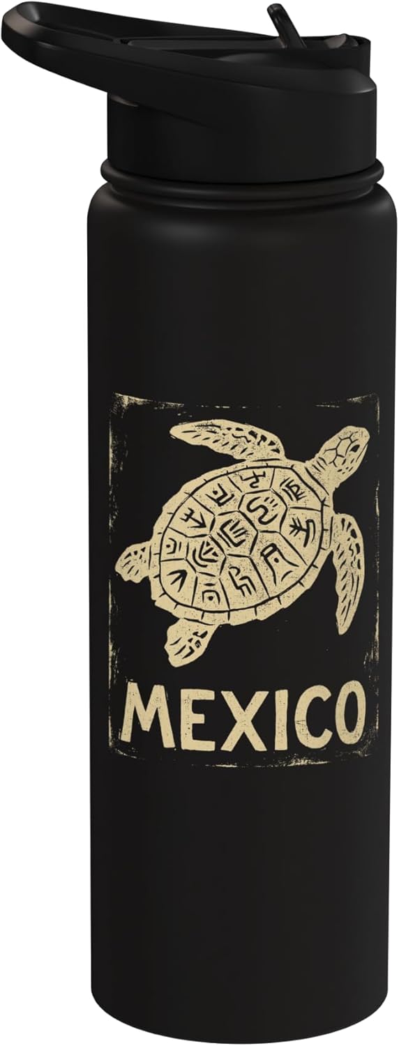 Botella de agua acero inoxidable vintage grunge con motivos maya