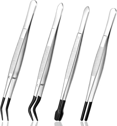 4 Pinzas Goma Punta Silicona y Plana para Laboratorio Joyería